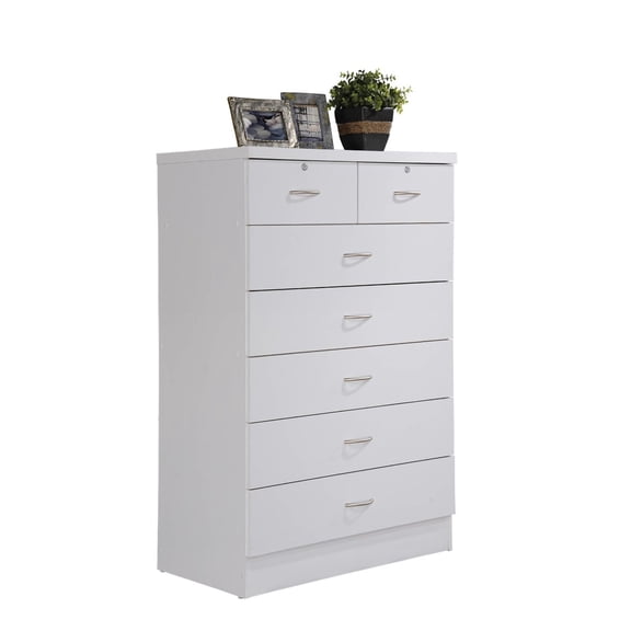 Hodedah 7 Drawer Dresser with Two Locks, White