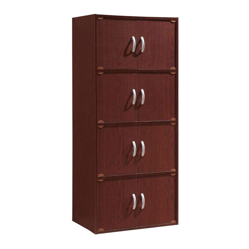 Contemporary Mahogany Engineered Wood 8-Door Office Storage Cabinet