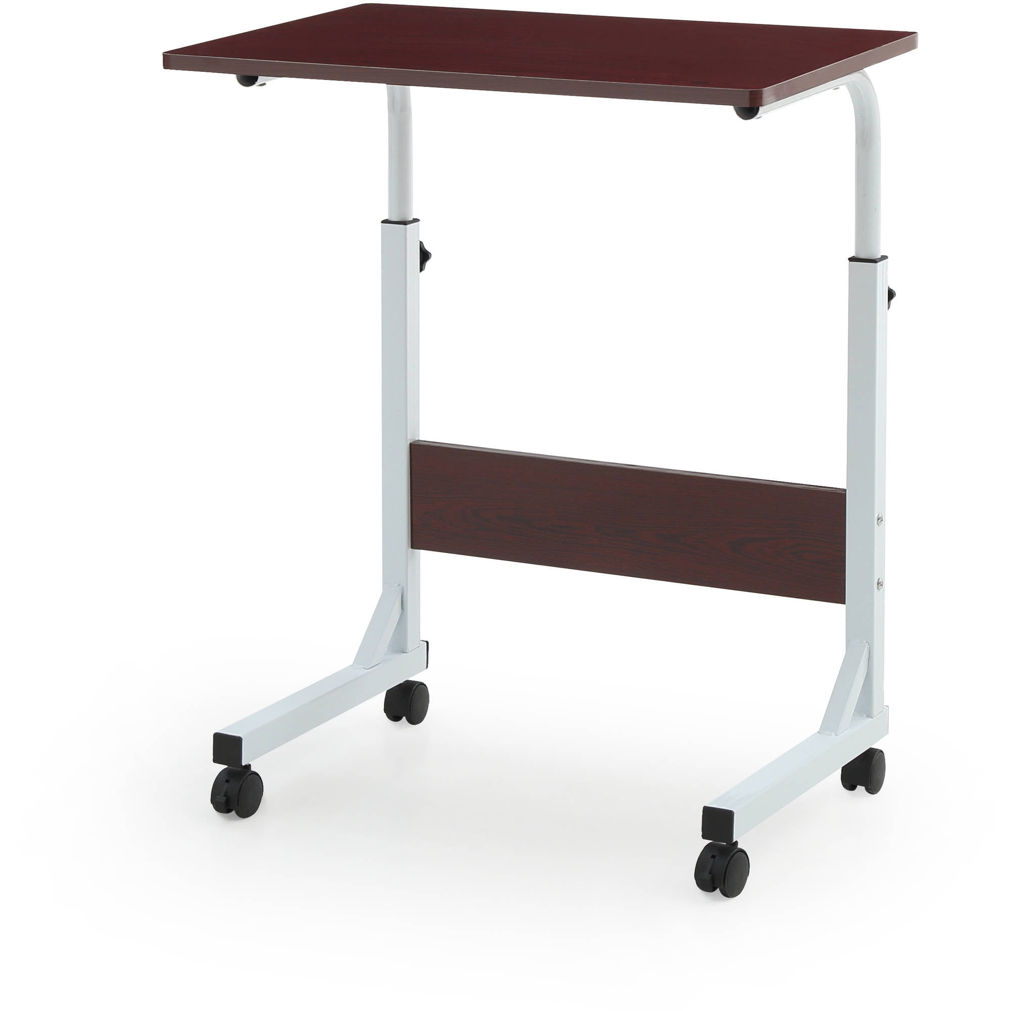 Hodedah Adjustable Height Wood Top Laptop Desk on Wheels, Brown