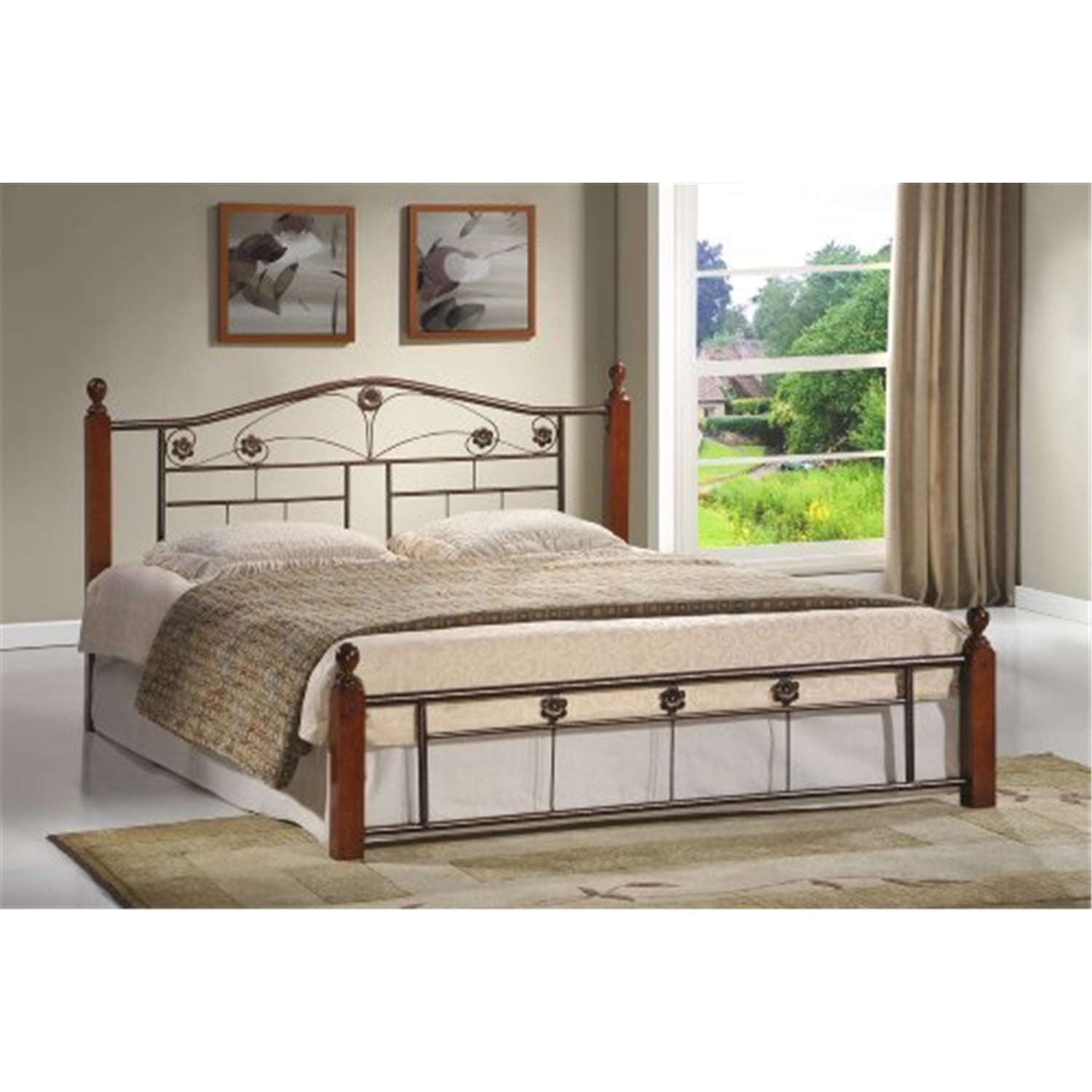 Hodedah Complete Bronze Metal Platform Bed with Headboard and Footboard