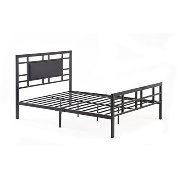 Hodedah Complete Metal Full-Size Bed with Headboard, Footboard, Slats and Rails in Black