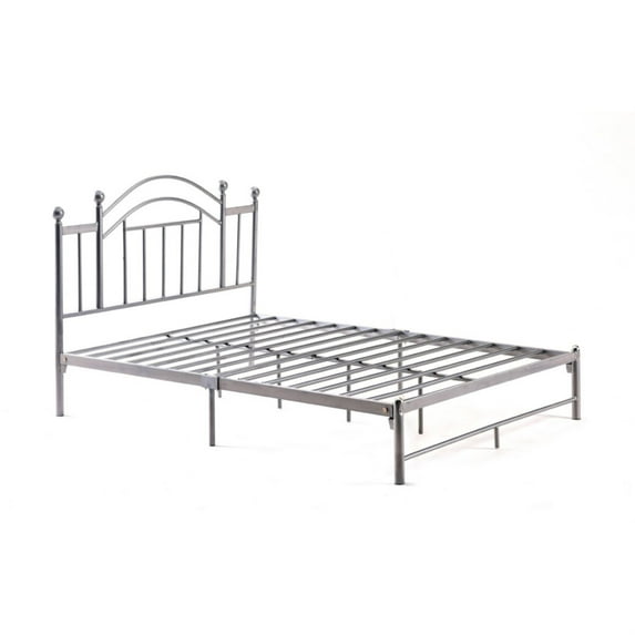 Hodedah Complete Platform Queen-Size Bed with Headboard, Slats and Rails in Silver