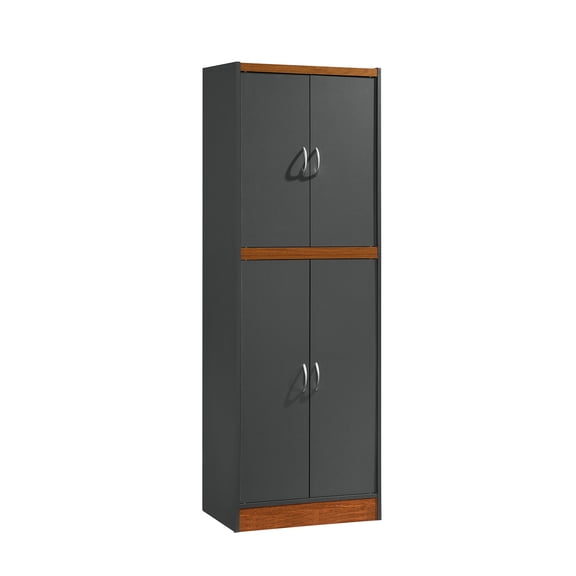Hodedah Dining Room Storage 4 Door Kitchen Pantry China Cabinet, Grey Oak