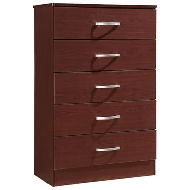 Hodedah Five Drawer Contemporary Wooden Chest in Mahogany Finish