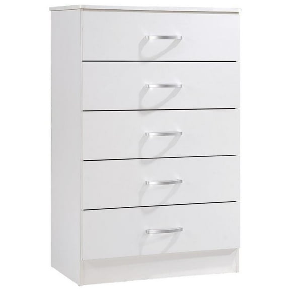 Hodedah Five Drawer Contemporary Wooden Chest in White Finish