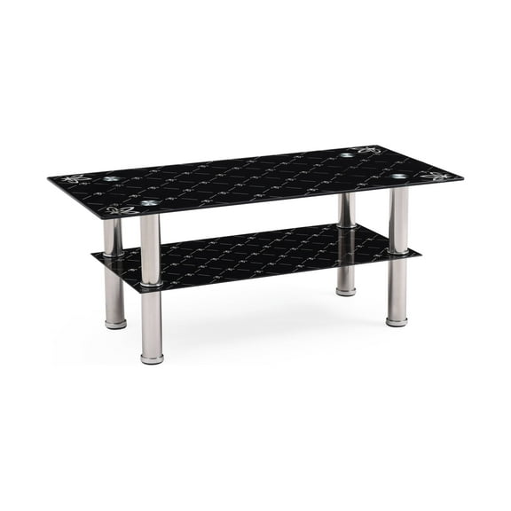 Hodedah Glass Rectangle Coffee Table, Black