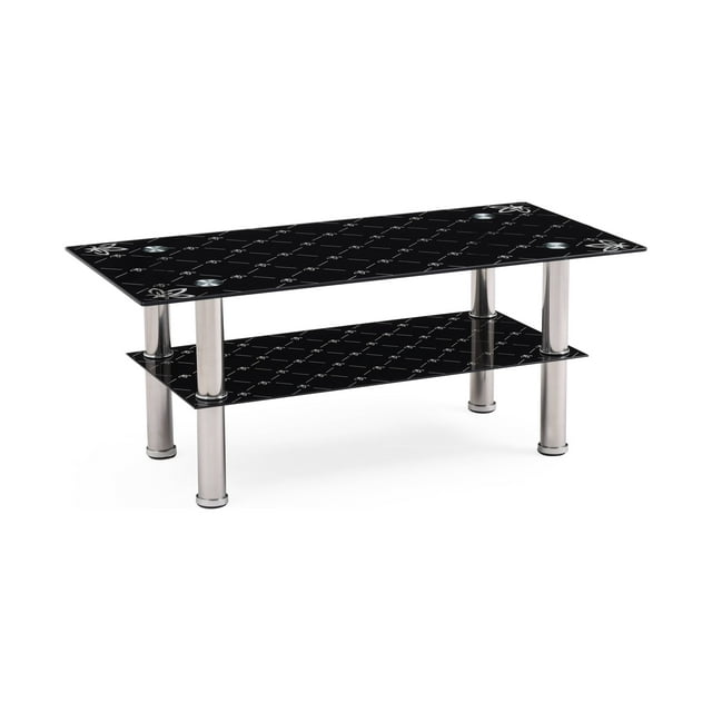 Hodedah Glass Rectangle Coffee Table, Black