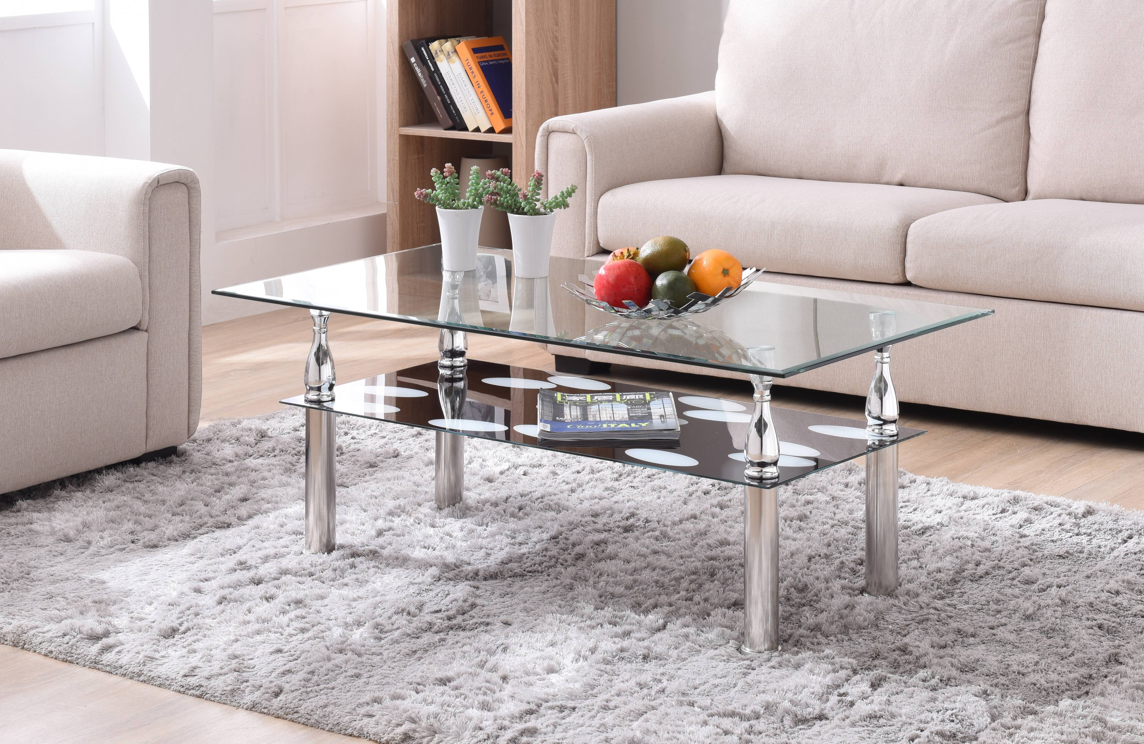 Hodedah Glass Rectangle Coffee Table, Clear/Black