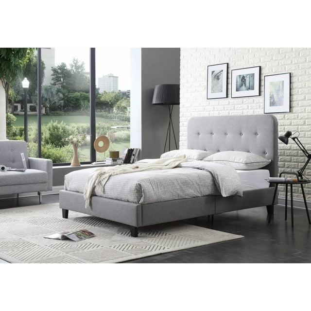 Hodedah Grey Panel Upholstered Bed, Full Size