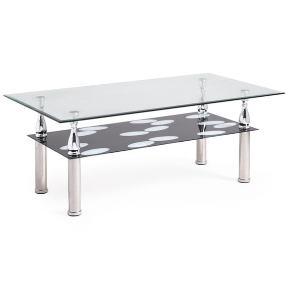 Hodedah Tempered Glass Coffee Table in Clear with Stainless Steel Legs