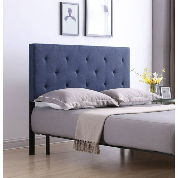 Hodedah HIHB13 F BLUE Full-Size Upholstered Tufted Rectangular Headboard - Blue