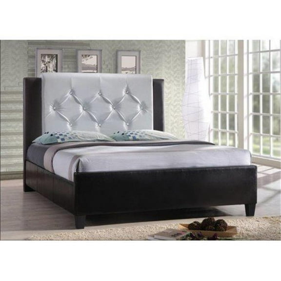 Hodedah Import HI860 FULL BLACK-WHITE Full Leather Platform Bed - Black - White
