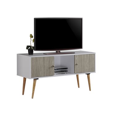 Hodedah 47" Wide Retro Entertainment Center in White-Grey Oak