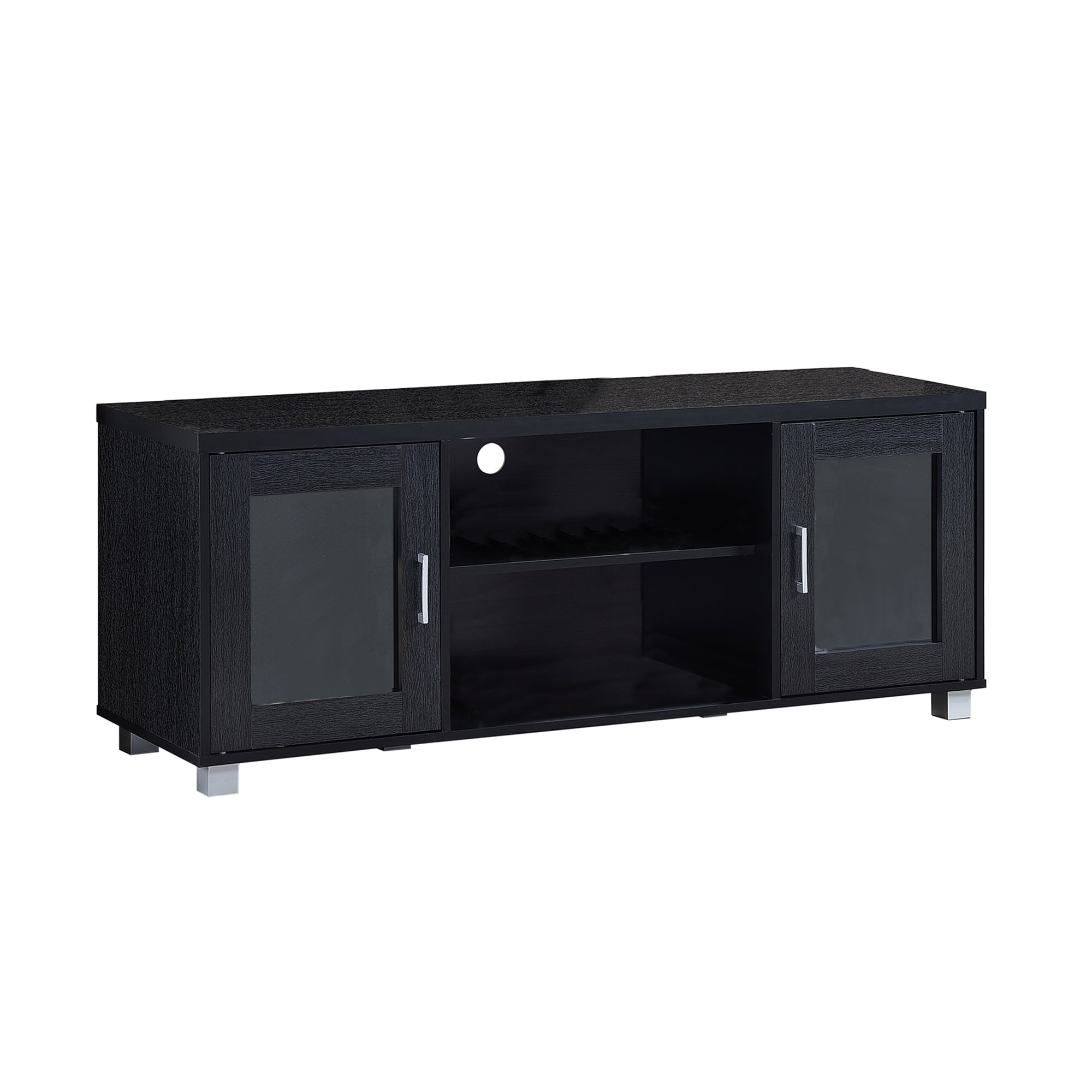 Charcoal Black 57" Entertainment Center with Transparent Cabinet Doors
