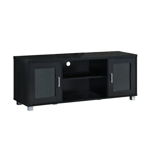 Hodedah Import TV Stand Console with Cabinets and Open Shelving, Black