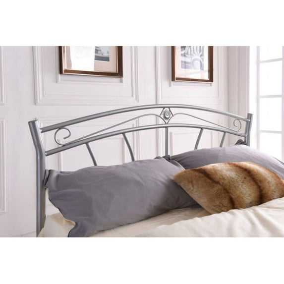 Hodedah Complete Metal Full-Size Bed with Headboard-Footboard in Silver Finish