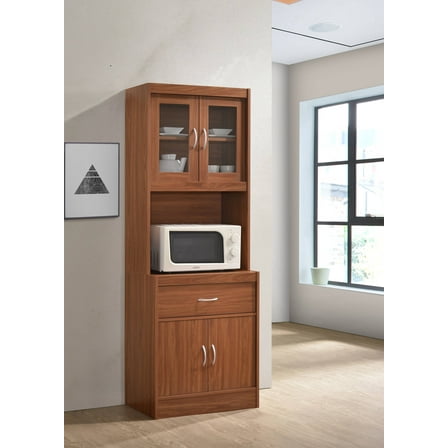 Hodedah Kitchen Cabinet with 1-Drawer, plus Space for Microwave in Cherry