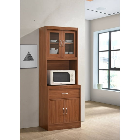 Hodedah Kitchen Cabinet with 1-Drawer, plus Space for Microwave in Cherry
