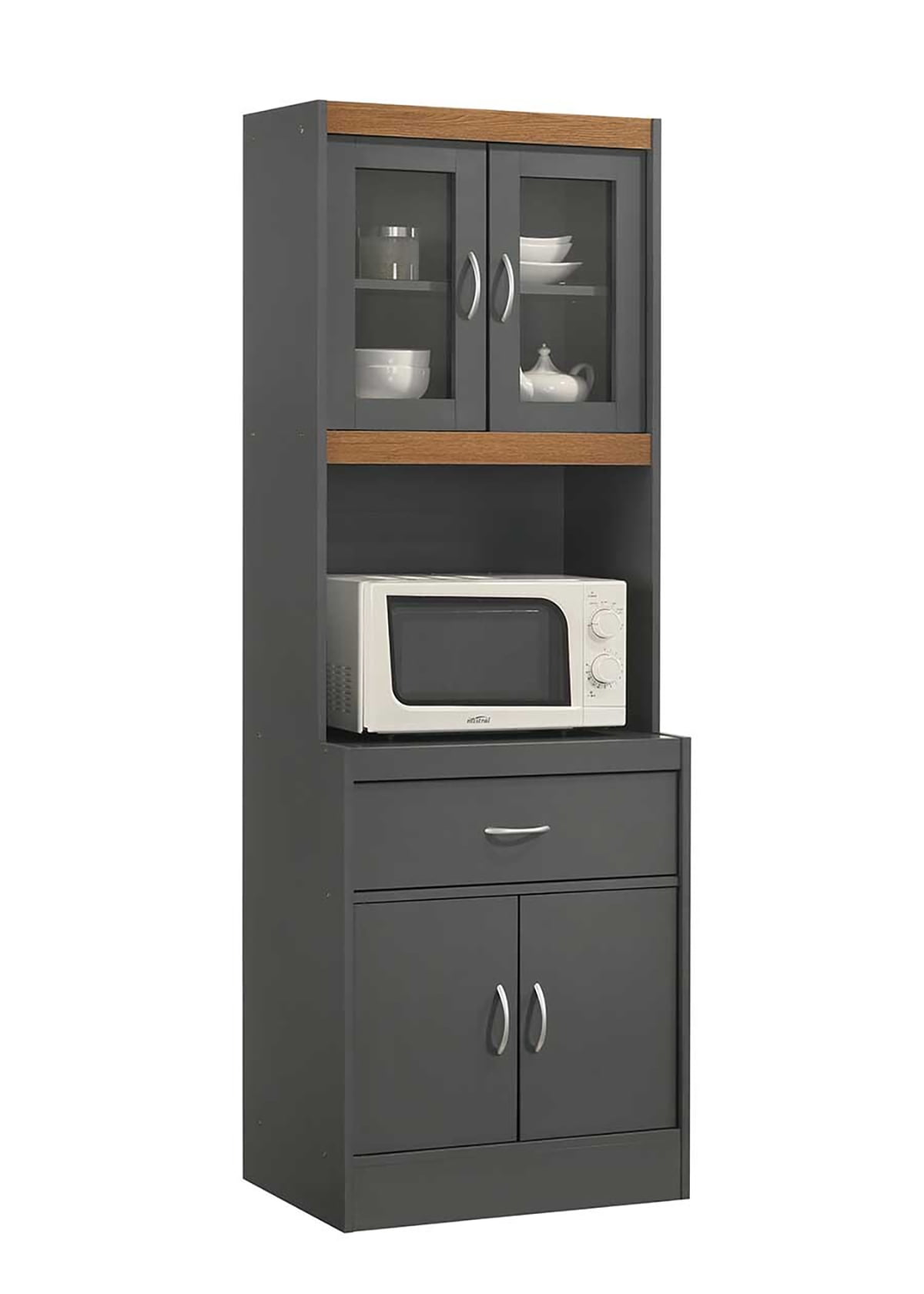 Hodedah Kitchen Cabinet with 1-Drawer, plus Space for Microwave in Grey ...