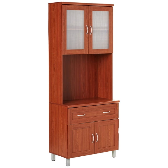 Hodedah Kitchen Cabinet with Top and Bottom Enclosed Cabinet Space in Cherry