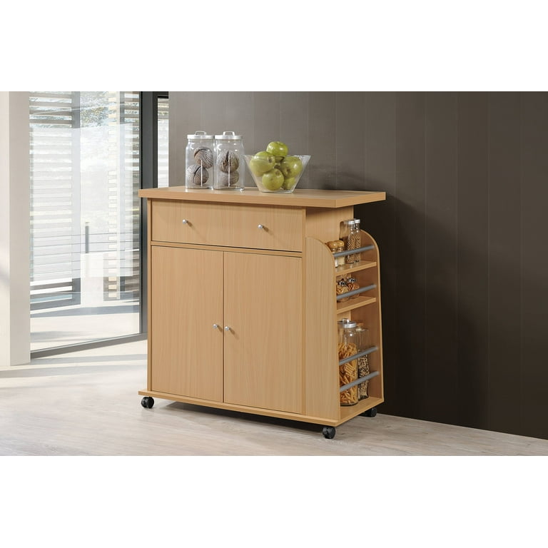Hodedah Kitchen Cart with Spice Rack Towel Rack Beech Walmart