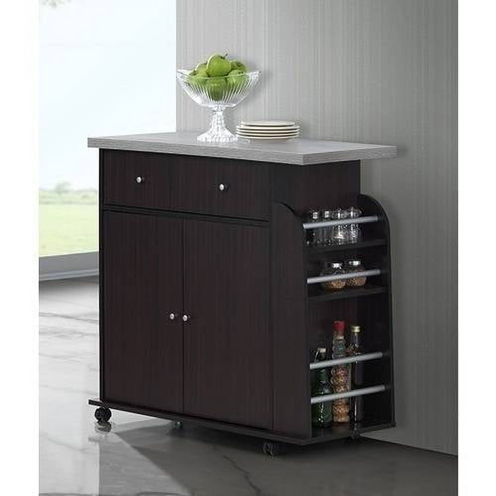 Hodedah Kitchen Cart with Spice Rack & Towel Rack, Chocolate