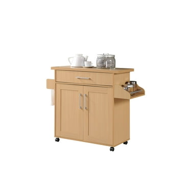 Hodedah Kitchen Cart with Spice Rack plus Towel Holder, Beech
