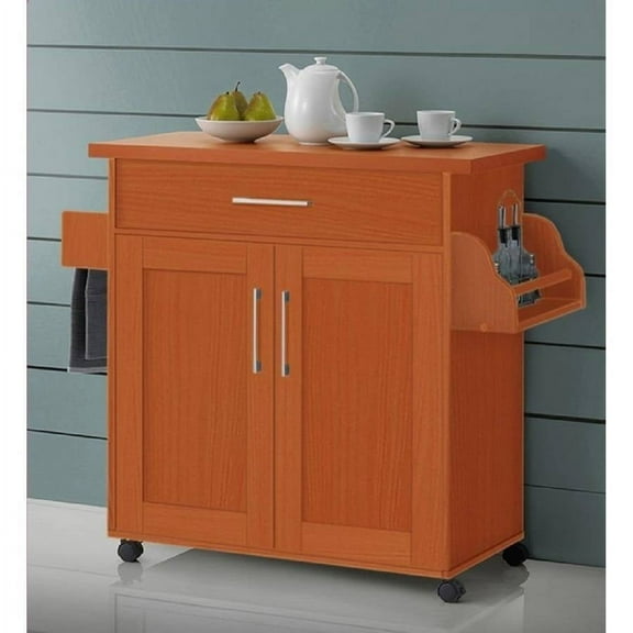 Hodedah Kitchen Cart with Spice Rack plus Towel Holder, Cherry