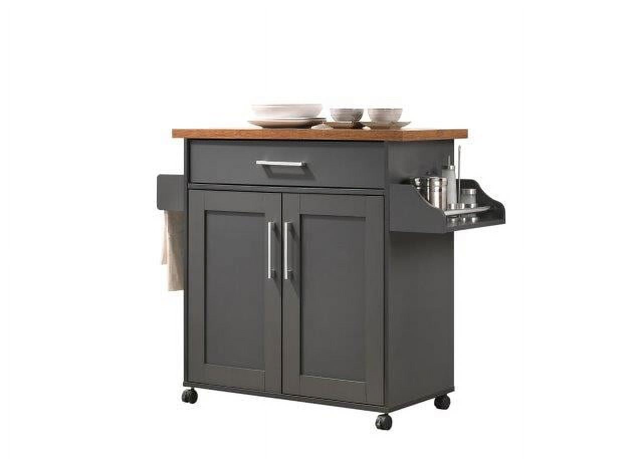 Hodedah Kitchen Cart with Spice Rack plus Towel Holder, Grey-Oak