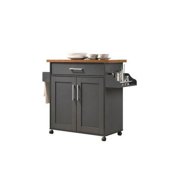 Hodedah Kitchen Cart with Spice Rack plus Towel Holder, Grey-Oak