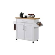 Hodedah Kitchen Cart with Spice Rack plus Towel Holder, White
