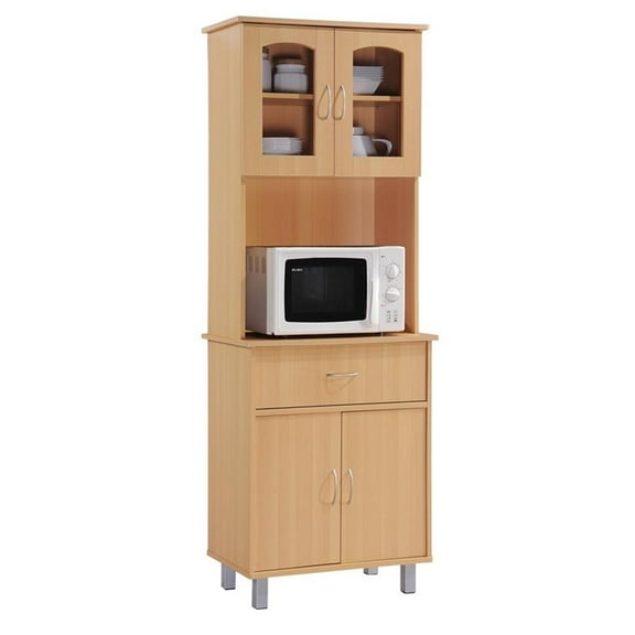 Contemporary Home Living 78" Beige Top and Bottom Enclosed Kitchen Cabinet