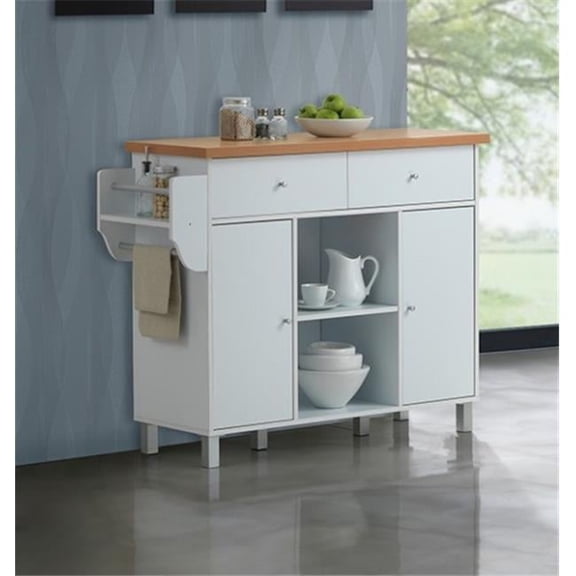 Hodedah Kitchen Island Spice Rack & Towel Rack-White