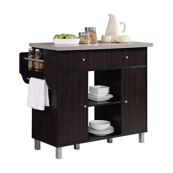 Hodedah Kitchen Island W/Spice Rack & Towel Rack-Finish:Chocolate-Grey