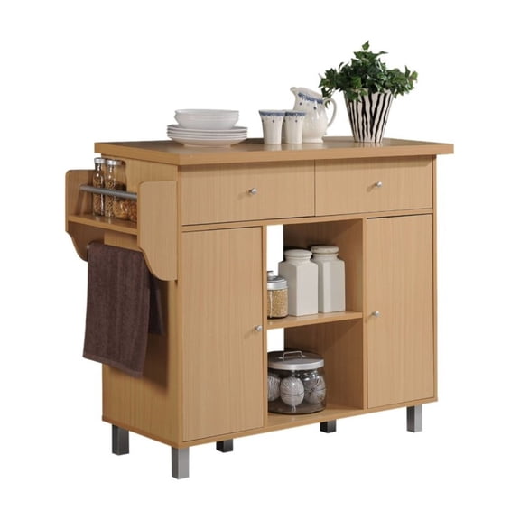 Hodedah Kitchen Island with Spice Rack plus Towel Holder in Beech