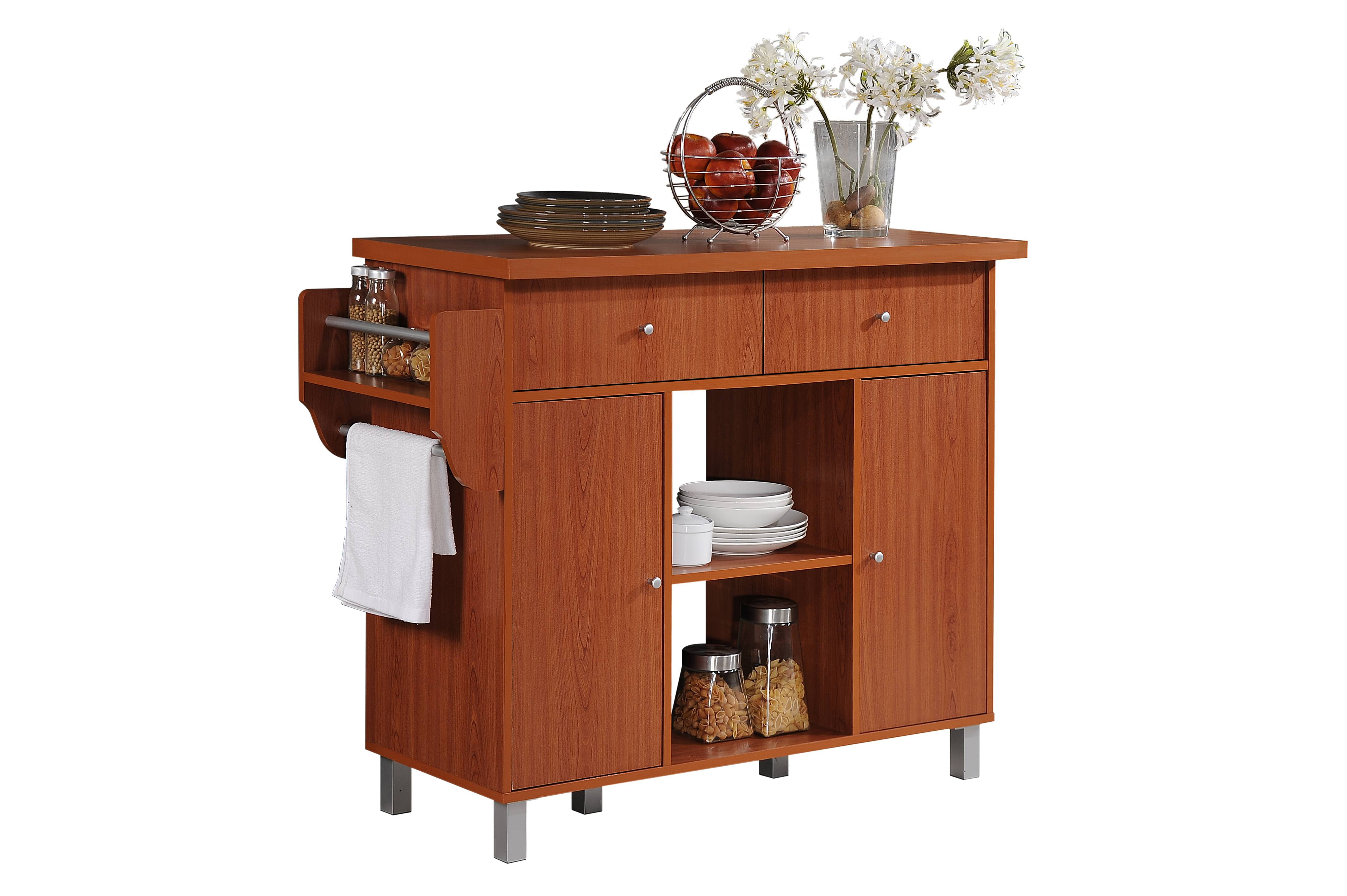 Hodedah Kitchen Island with Spice Rack plus Towel Holder in Cherry