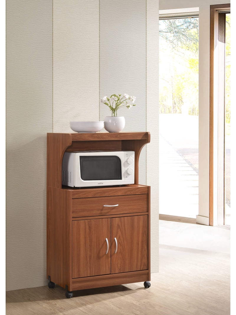 Hodedah, Microwave Kitchen Cart, Cherry Finish, 45 in. H x 24 in