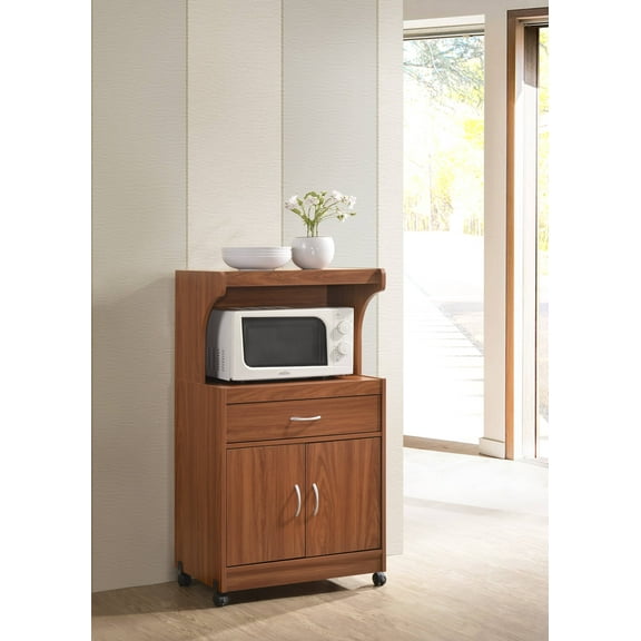 Hodedah Microwave Contemporary Wooden Kitchen Cart in Cherry Finish