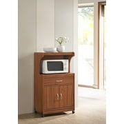 Hodedah Microwave Contemporary Wooden Kitchen Cart in Cherry Finish