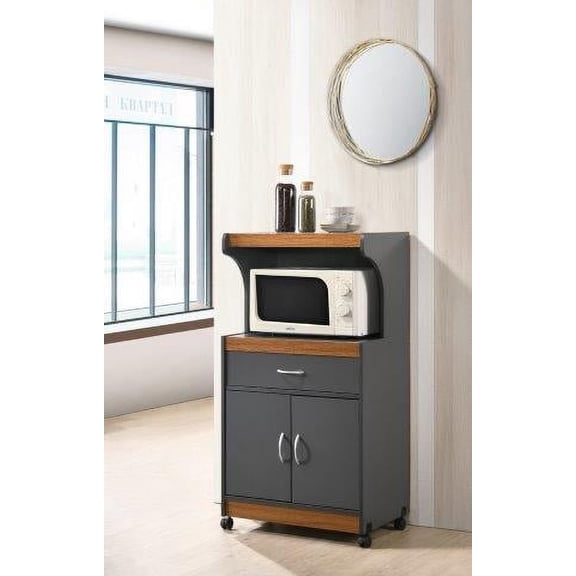 Hodedah Microwave Kitchen Cart, Grey-Oak