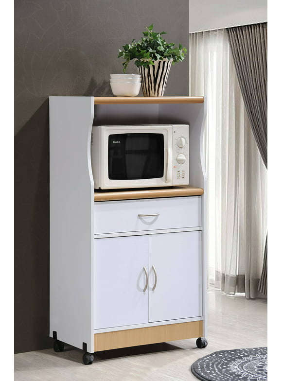 Hodedah Microwave Kitchen Cart, White