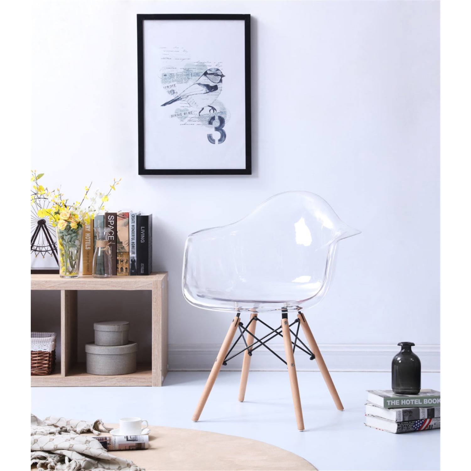 Hodedah Modern Mid-Century Transparent Arm Dining Accent Chair