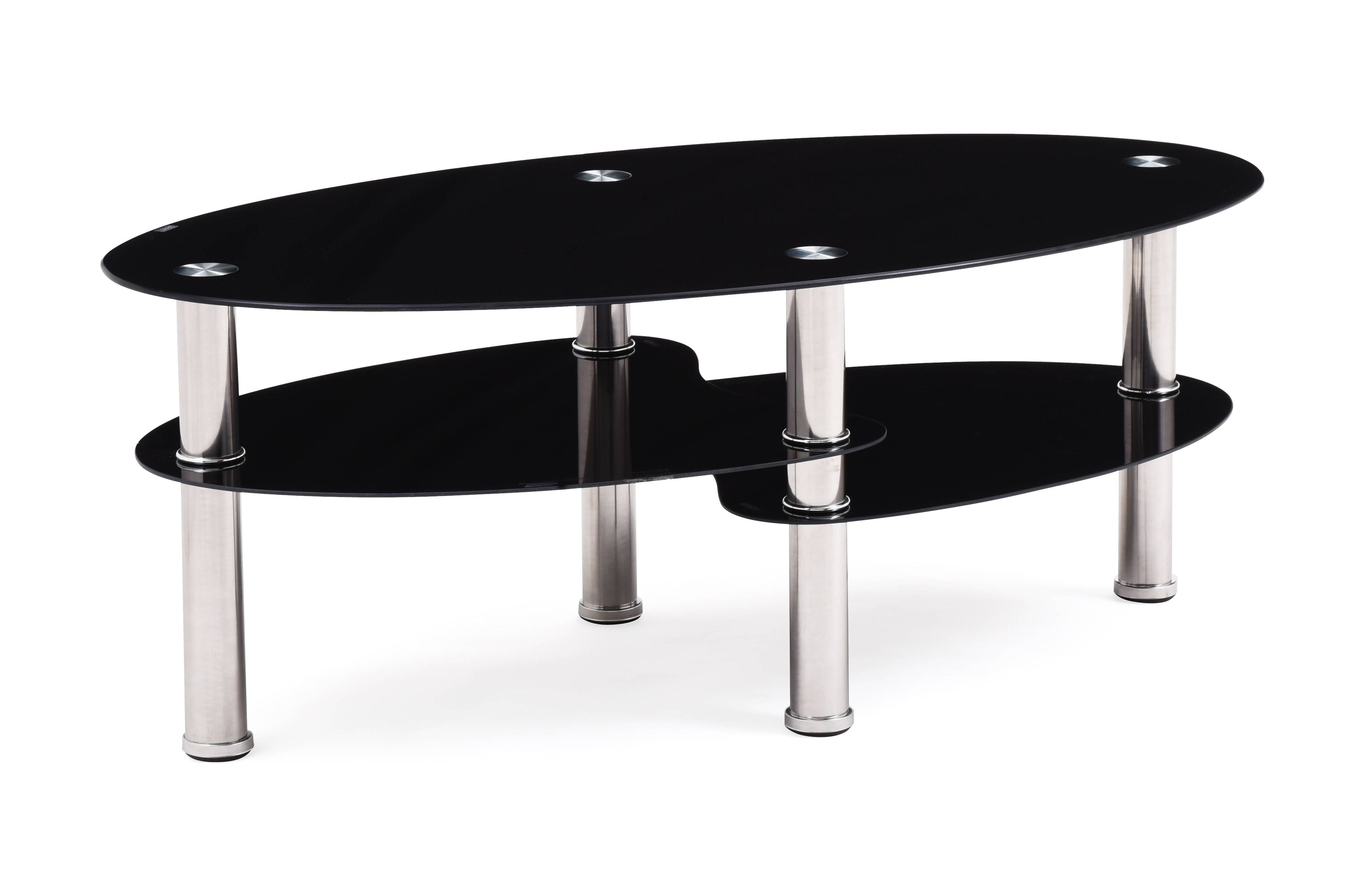Hodedah Oval Glass 3Tier Coffee Table, Black