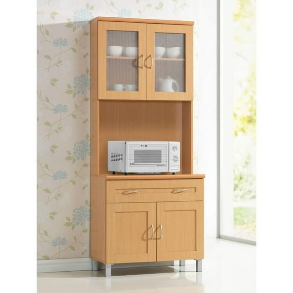 Hodedah Tall Free Standing Kitchen Cabinet, Beech