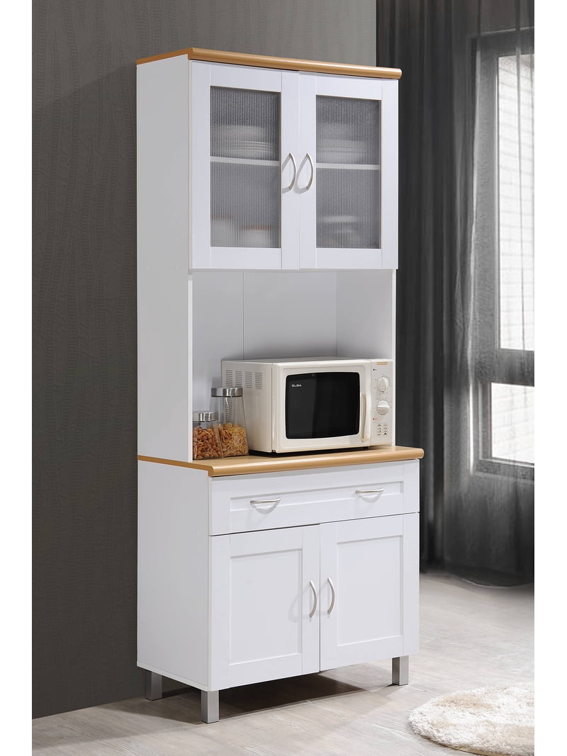 Hodedah, Tall Free Standing Kitchen Cabinet, White, 79 in H
