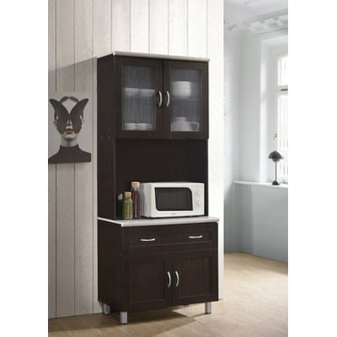 Hodedah Tall Kitchen Cabinet, Chocolate-Grey