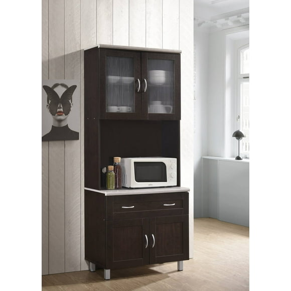 Hodedah Tall Kitchen Cabinet, Chocolate-Grey