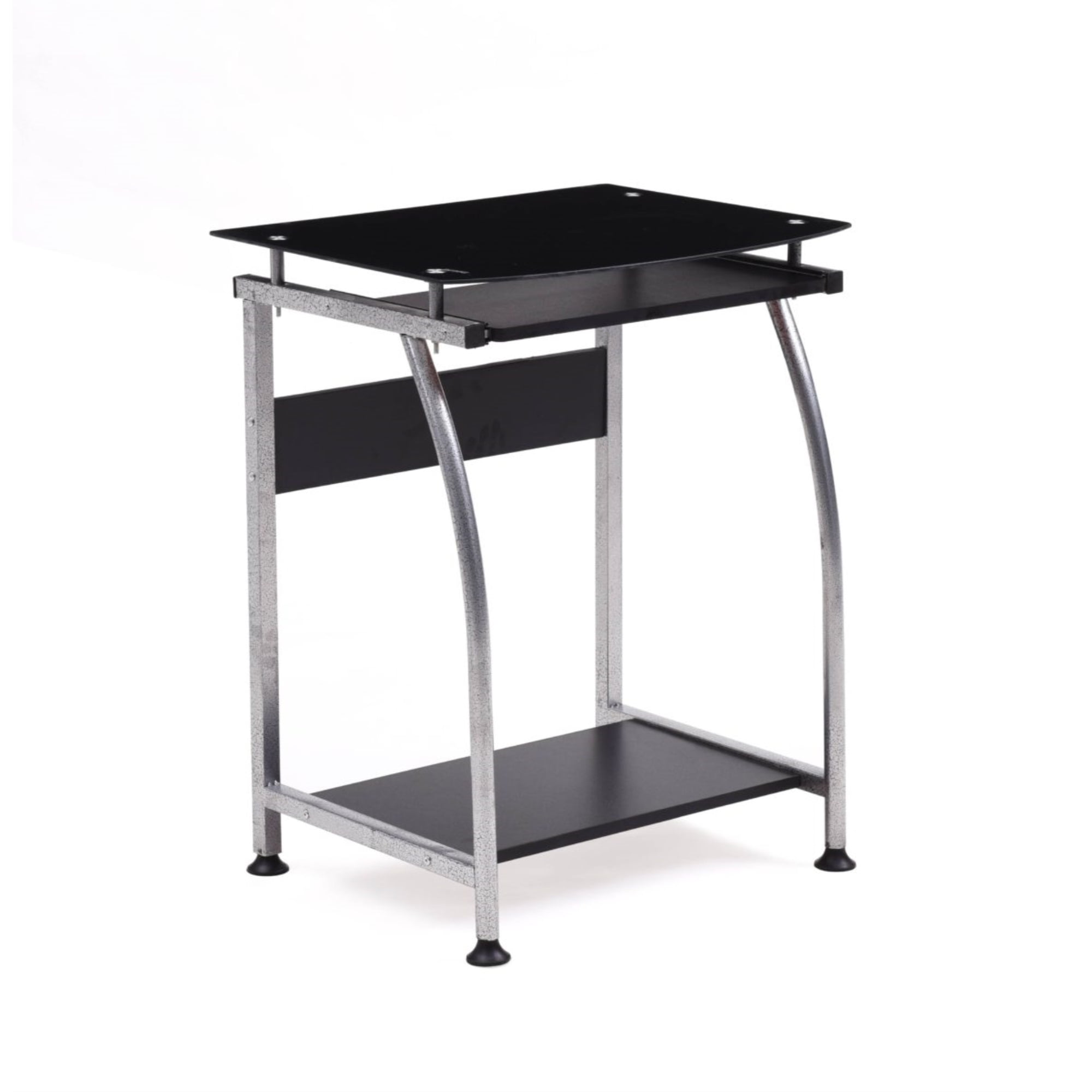 Hodedah Tempered Glass Top Laptop Desk with Pullout Keyboard Tray in