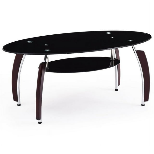 Hodedah Tempered Oval Glass Coffee Table in Black