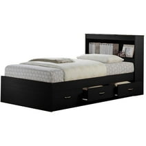 Hodedah Twin-Size Captain Bed with 3-Drawers and Headboard in Black